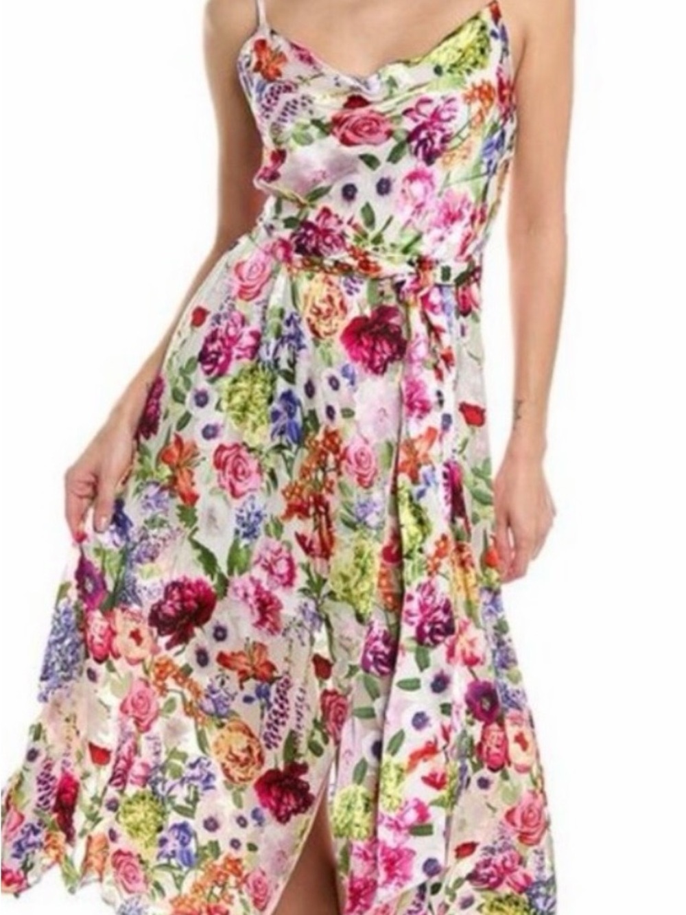 Alice + Olivia White Floral Midi Dress with Multicolor Blooms